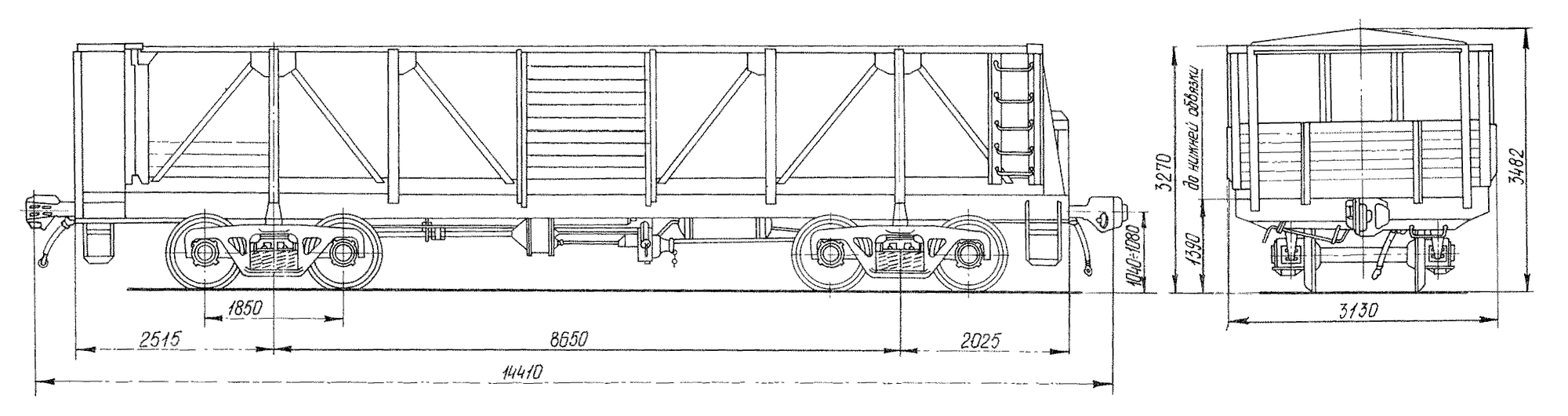 4-осный вагон для среднетоннажных контейнеров на базе полувагона с тормозной площадкой